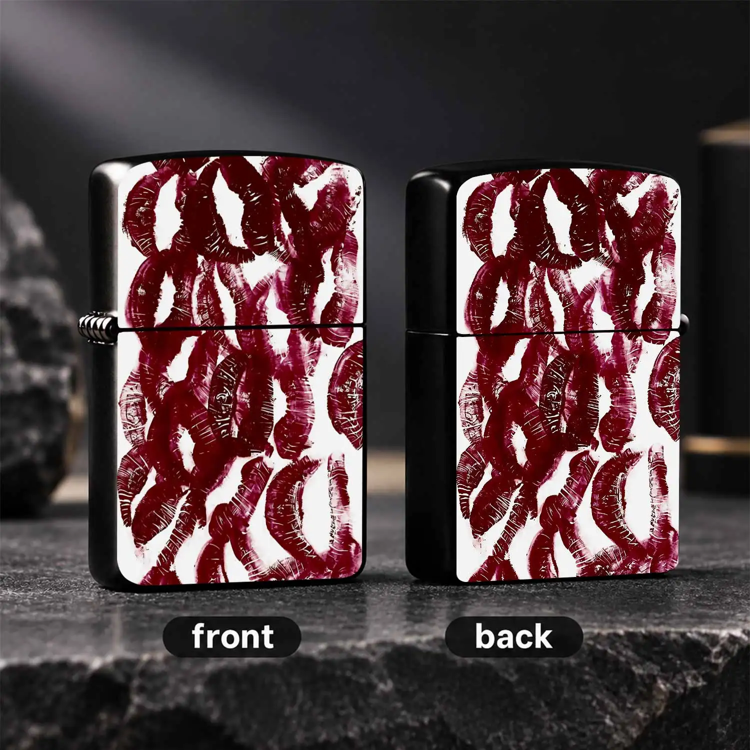 Vintage Burgundy Lip Print Decorative Lighter, Stylish Full-Print Kiss Mark Pattern Portable Igniter, Smooth Operated Daily Carry Accessory, Ideal Unique Gift For Party Favors, Date Night, Casual Trips And Various Scena A Humorous And Inter