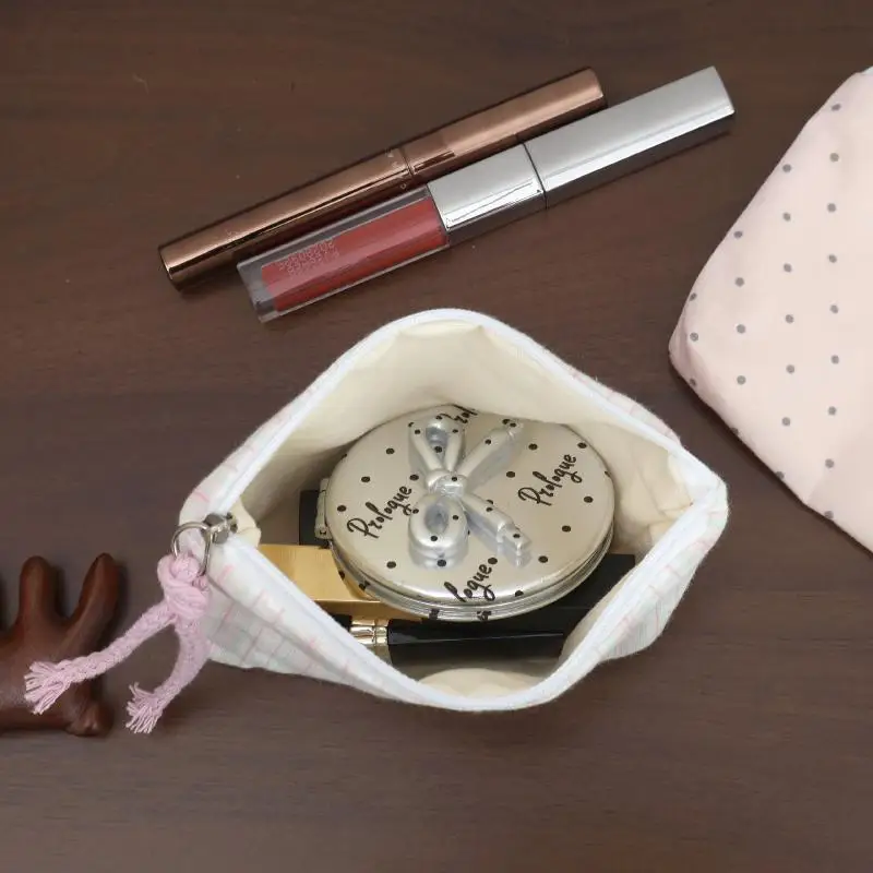 Rosa gestreifte Damen-Make-up-Tasche, niedliche Geldbörse, Mini-Kosmetiktaschen, tragbare Aufbewahrungstasche für Schlüssel, Kopfhörer, Lippenstift, Münzbörse – Detail 8