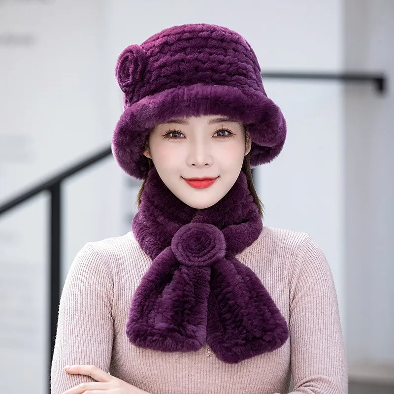 fur hats for women in winter thickened warmth top middle-aged and elderly mothers ear-protecting scarves