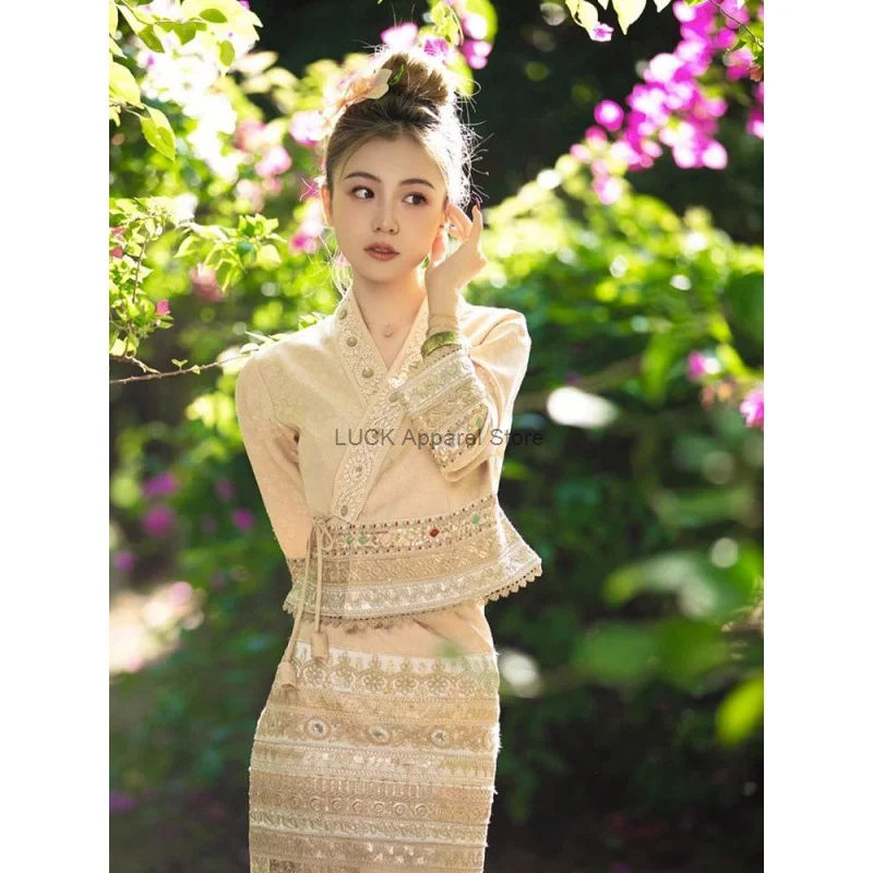 Yunnan Style Outfit With Tea Small And Fresh Showing Off Thinness Dai Ethnic Style Clothing Two-piece Set Women Dress