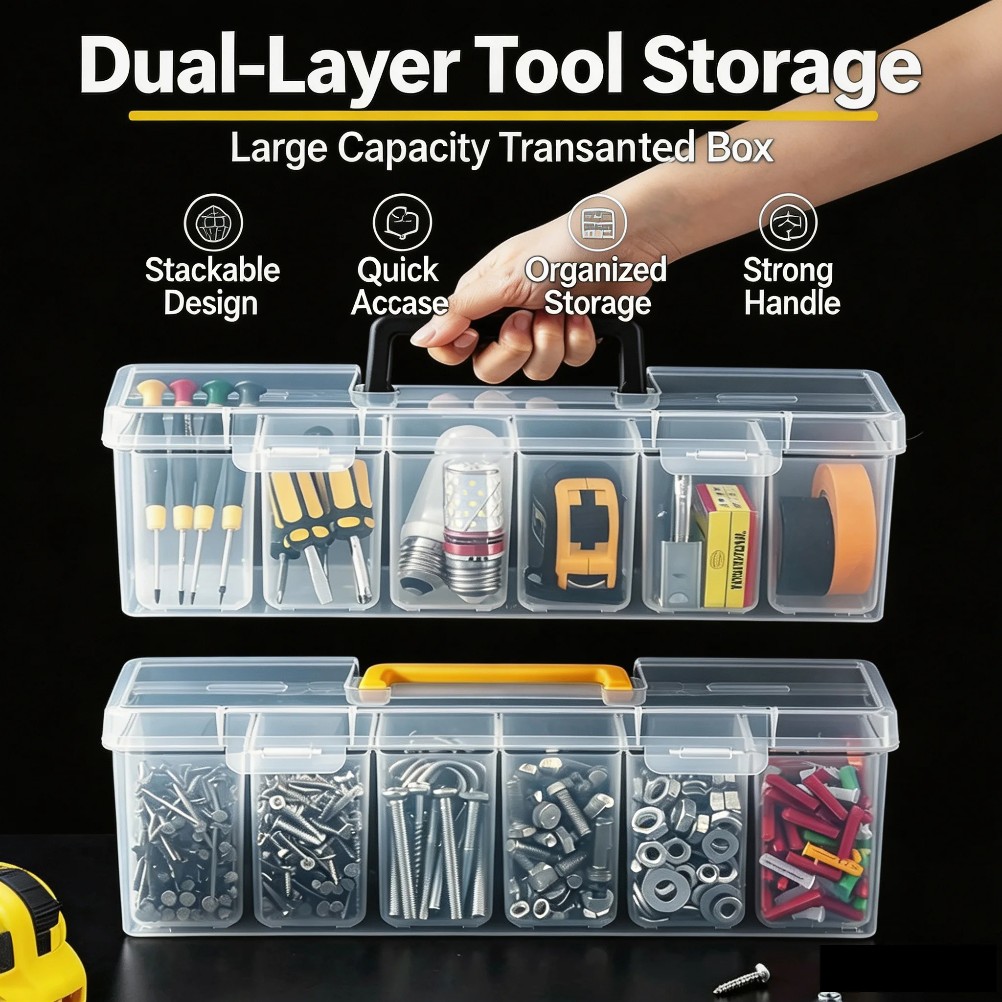 Storage box length 24 cm, width 9.5 cm, height 9 cm, 1 piece, ABS plastic, transparent color