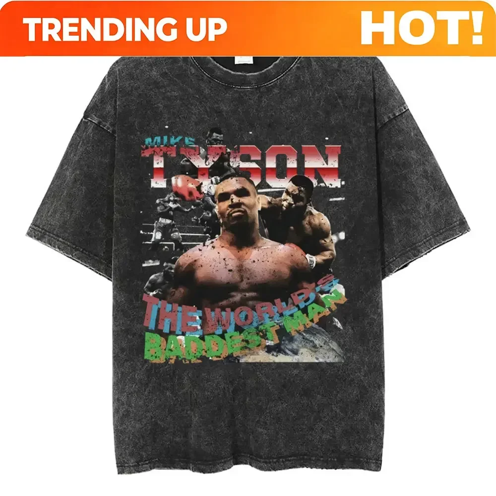Customization The World's Baddest Man Mike Tyson Washed Vintage T-shirt Men Women Retro Boxing T Shirts Men's Cotton Casual Over