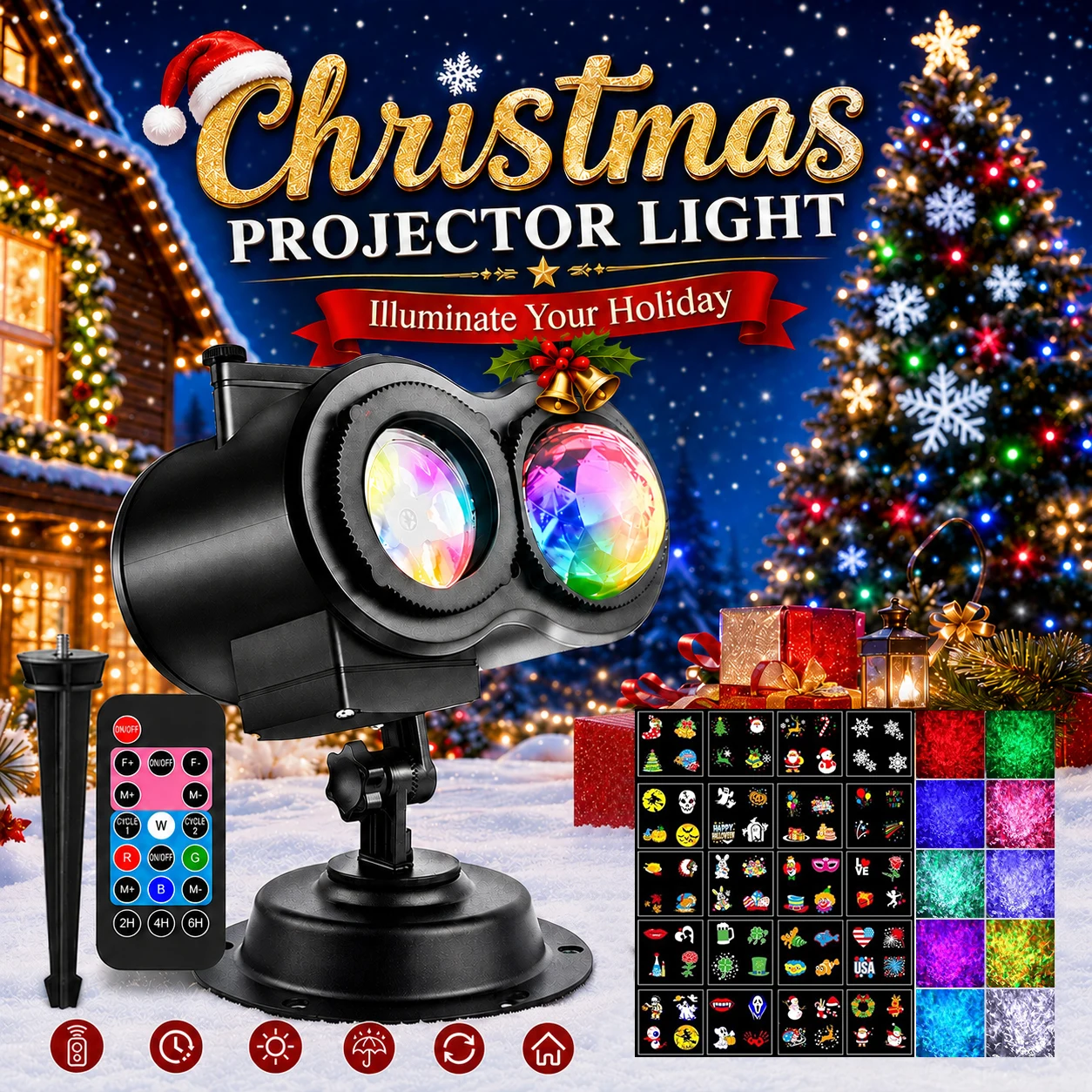 2-in-1 Holiday Lights Projector,Outdoor Effects(Patterns+Ocean Wave) with Timer, Halloween Christmas Lighting for Party Decor