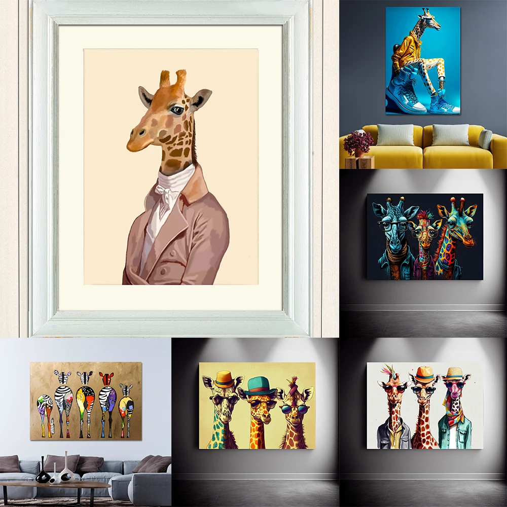 

Modern Fashion Giraffe Wearing Suit Poster And Print Animal Watercolor Canvas Painting Graffiti Wall Art Living Room Home Decor