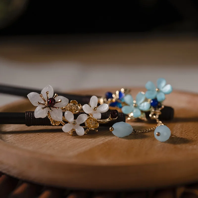 1Pc Wooden Hairpin Headwear for Women'S Chinese Style Flower Tassel Hair Sticks Headdress Elegant Hair Styling Accessories Gifts image 6