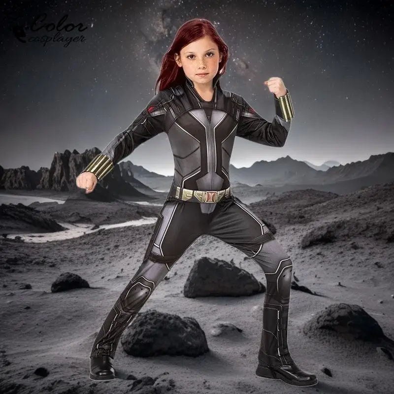 

Girl Dark Widow Cosplay Jumpsuit Halloween Party Costume Movie Show Dress Up Child Superhero Bodysuits Kid Comic Con Clothes