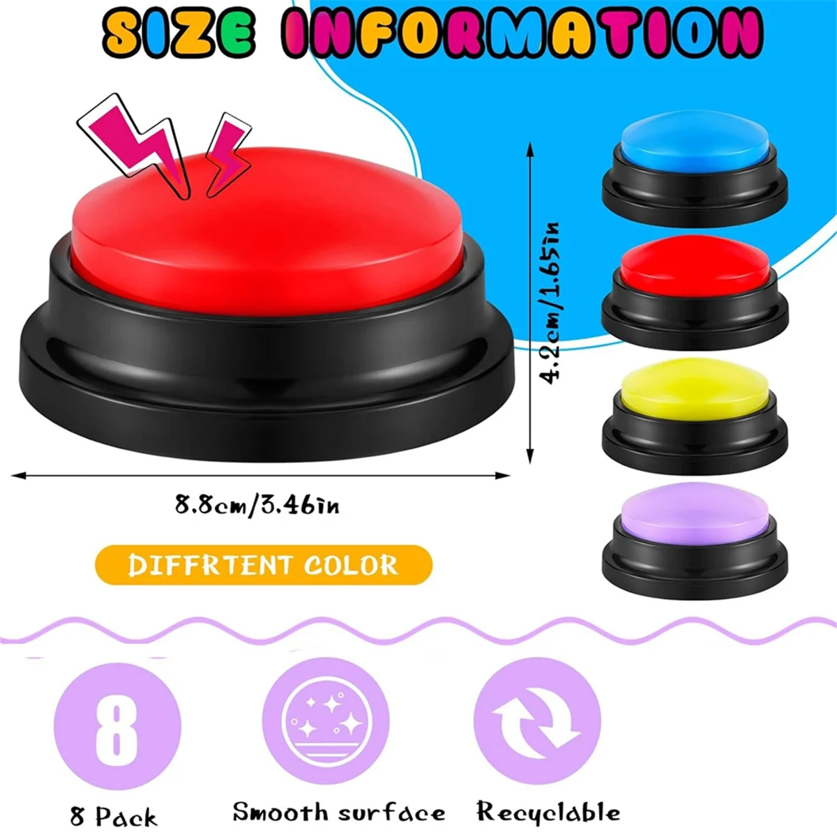 8 PCS Answer Buzzers Button Answer Buzzer Game Show Buzzer Recordable Button Classroom Buzzers for Christmas Team Party