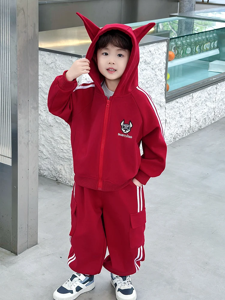 

Модный комплект одежды для мальчиков-подростков на осень 2025: повседневный спортивный костюм из смесового хлопка с длинным рукавом, новый трендовый образ