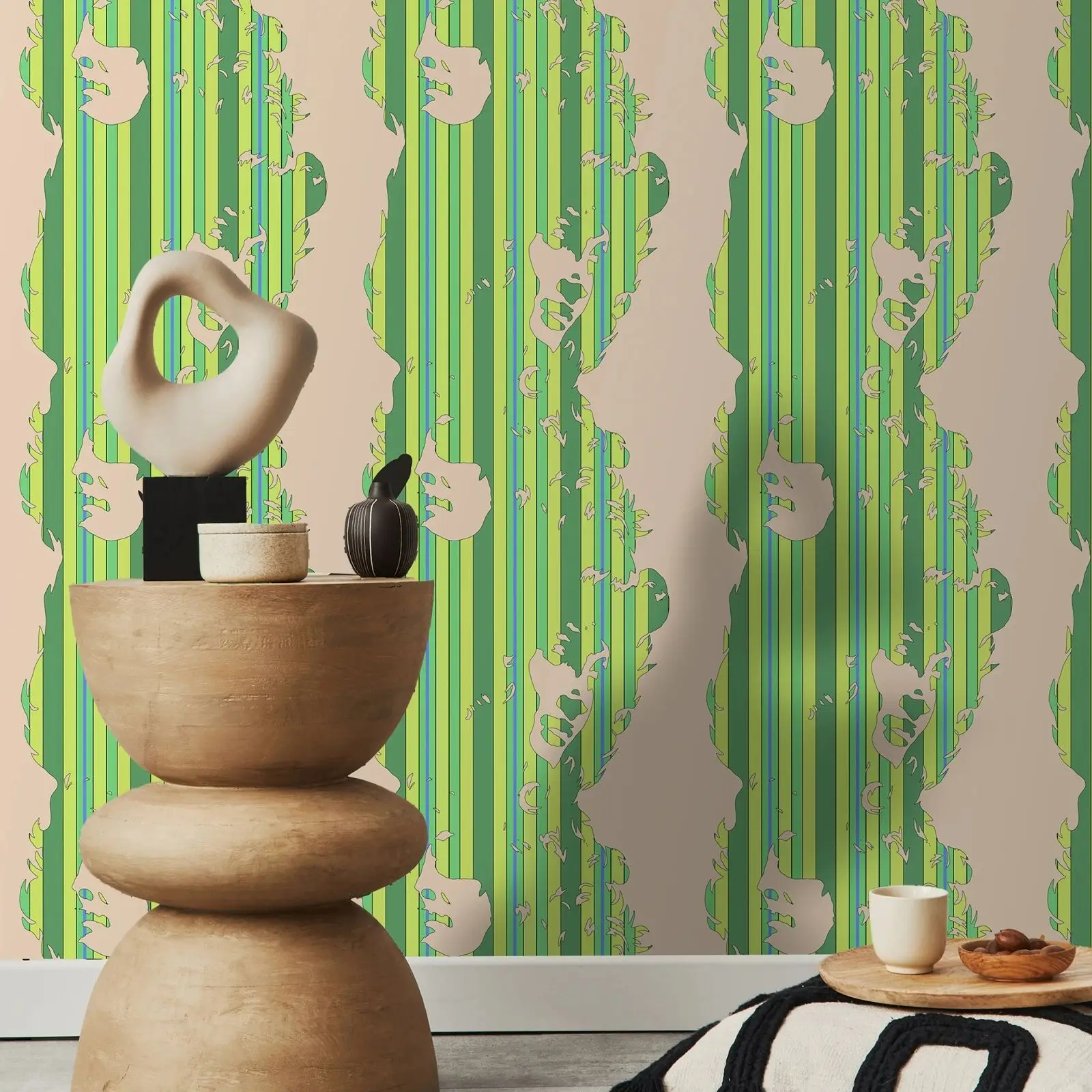 

Привлекательные зеленые обои для стены, уникальные зеленые полосатые настенные рисунки с абстрактным вырезом, украшение для дома, 50 см * 300 см