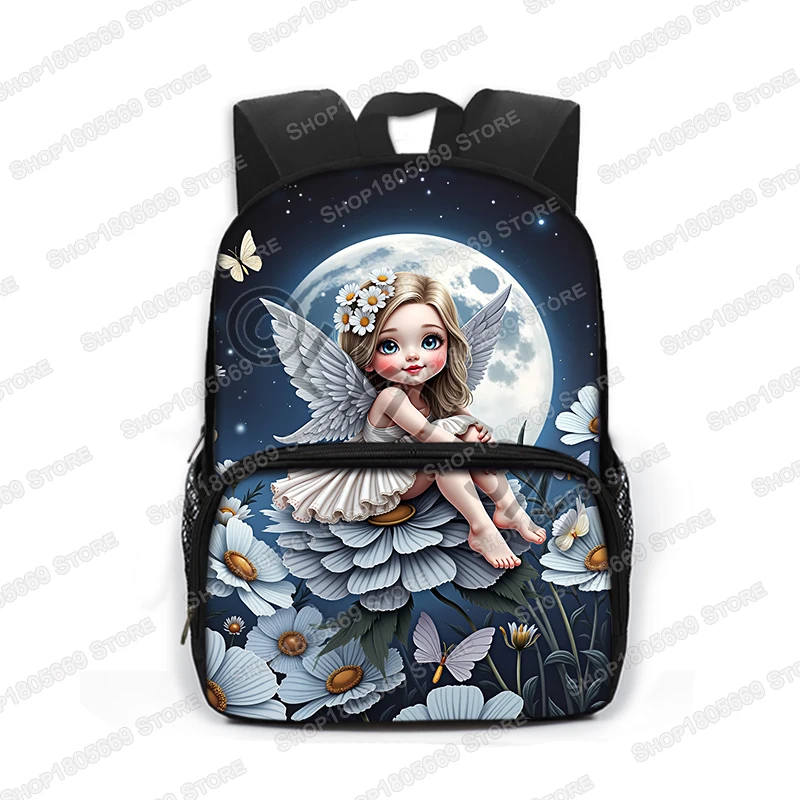 13 Inches Kawaii Little Angel Prayer Graphic Print Backpack School Bags for Teenagers Rucksack Kindergarten Bookbags Gift
