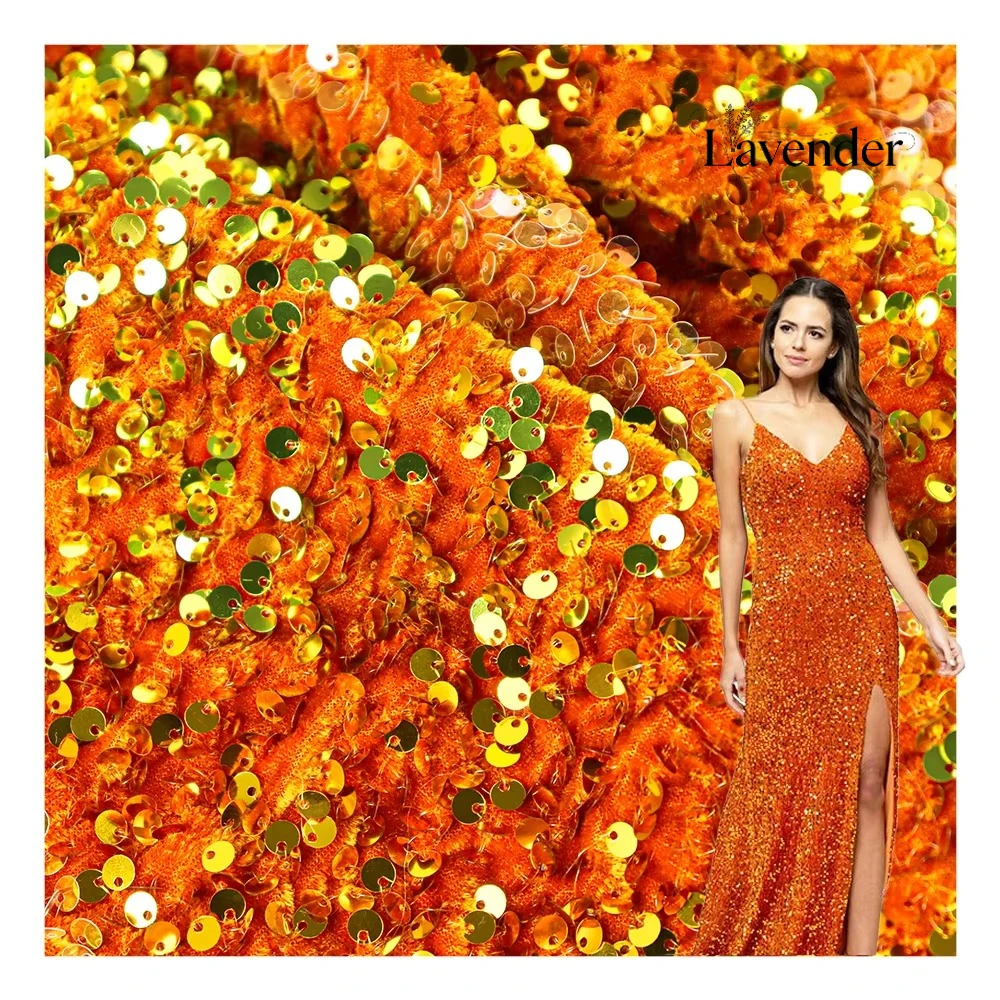 

Shiny Orange Glitter Sequin Lace Fabric Stretch Sequin Velvet for Girls' Fashion Dresses Wedding Attire Shoe Plain sewingfabrics