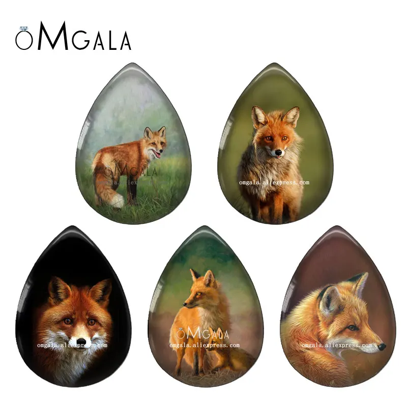 Fashion Fox Animals Art Patterns 13x18/18x25mm Photo Glass Cabochon Flat Back For DIY Jewelry Making Findings