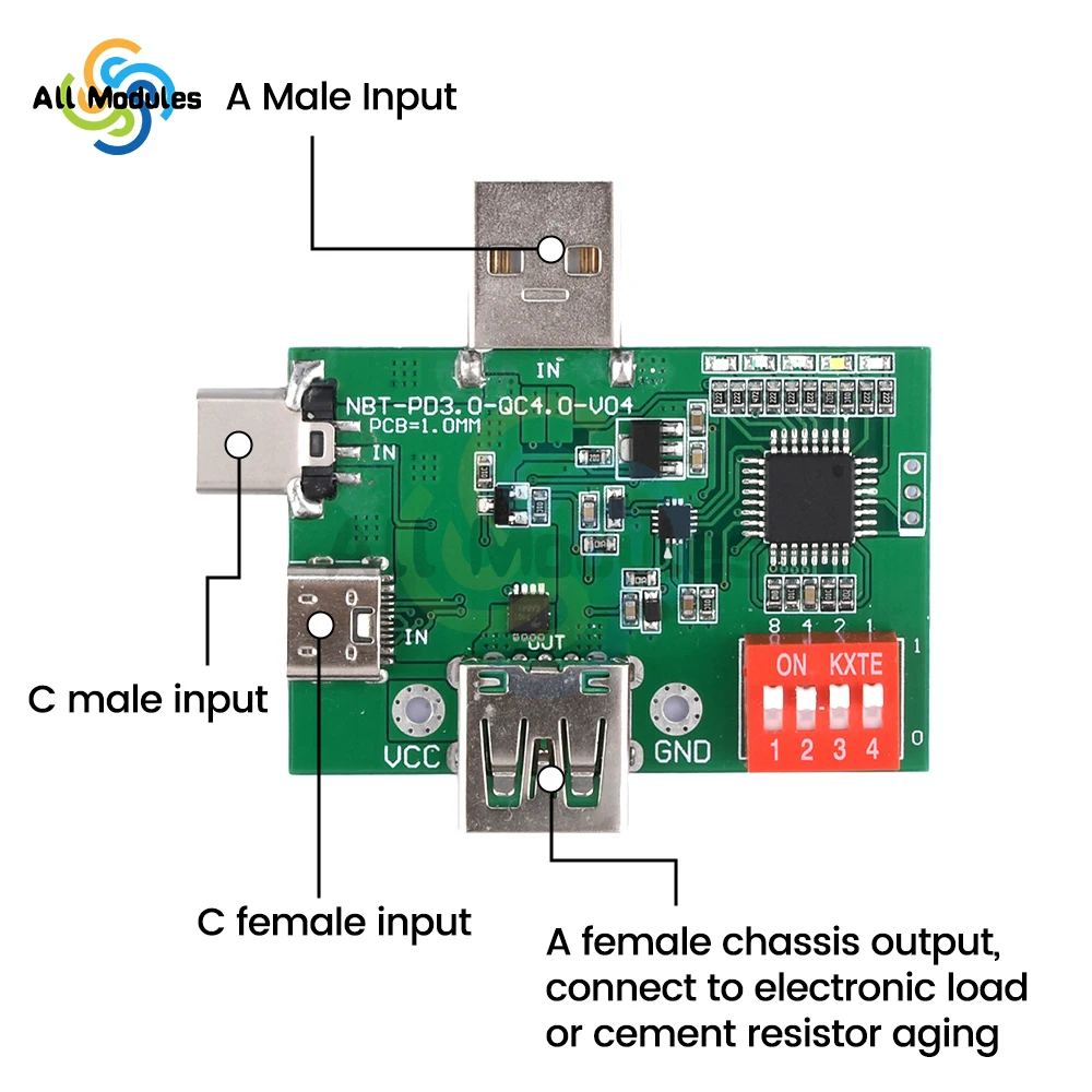 PD/QC3.0 2.0/PPS Deception Fast Charge Trigger Module Aging Board Test Board Adjustable Dial Code USB Type-C 5V9V12V15V20V