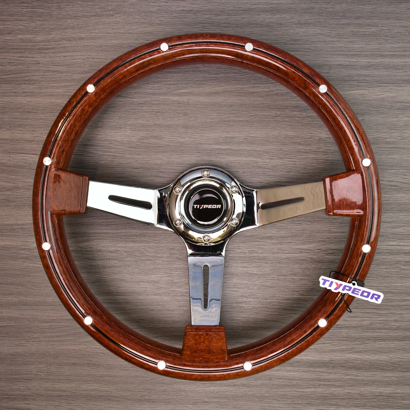 

TIYPEOR 14inch 350mm Universal Wooden Solid Wood Steering Wheel With Rivet