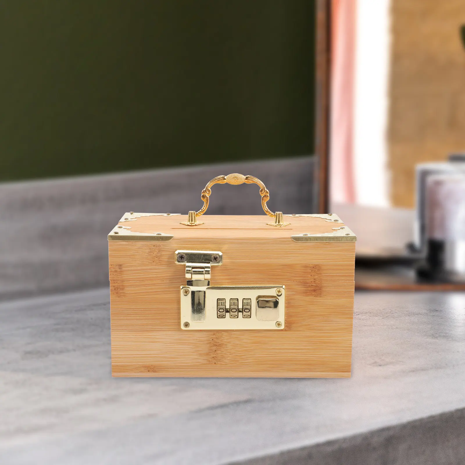 

Vintage Pirate Treasure Chest Bamboo Coin Bank Decorative Storage Box Retro Jewelry Organizer Trinket Case for Home Decoration