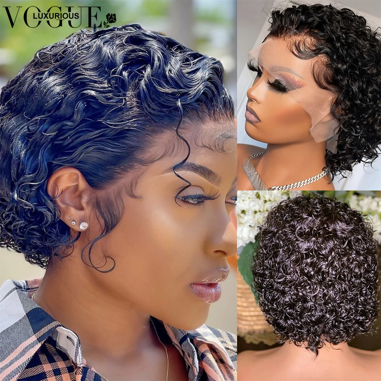 

13x1 Lace Front Pixie Cut Jerry Curly Wig Human Hair 180% Density Pre Plucked Human Hair Wig Wear Go Short Bob Wigs Human Hair