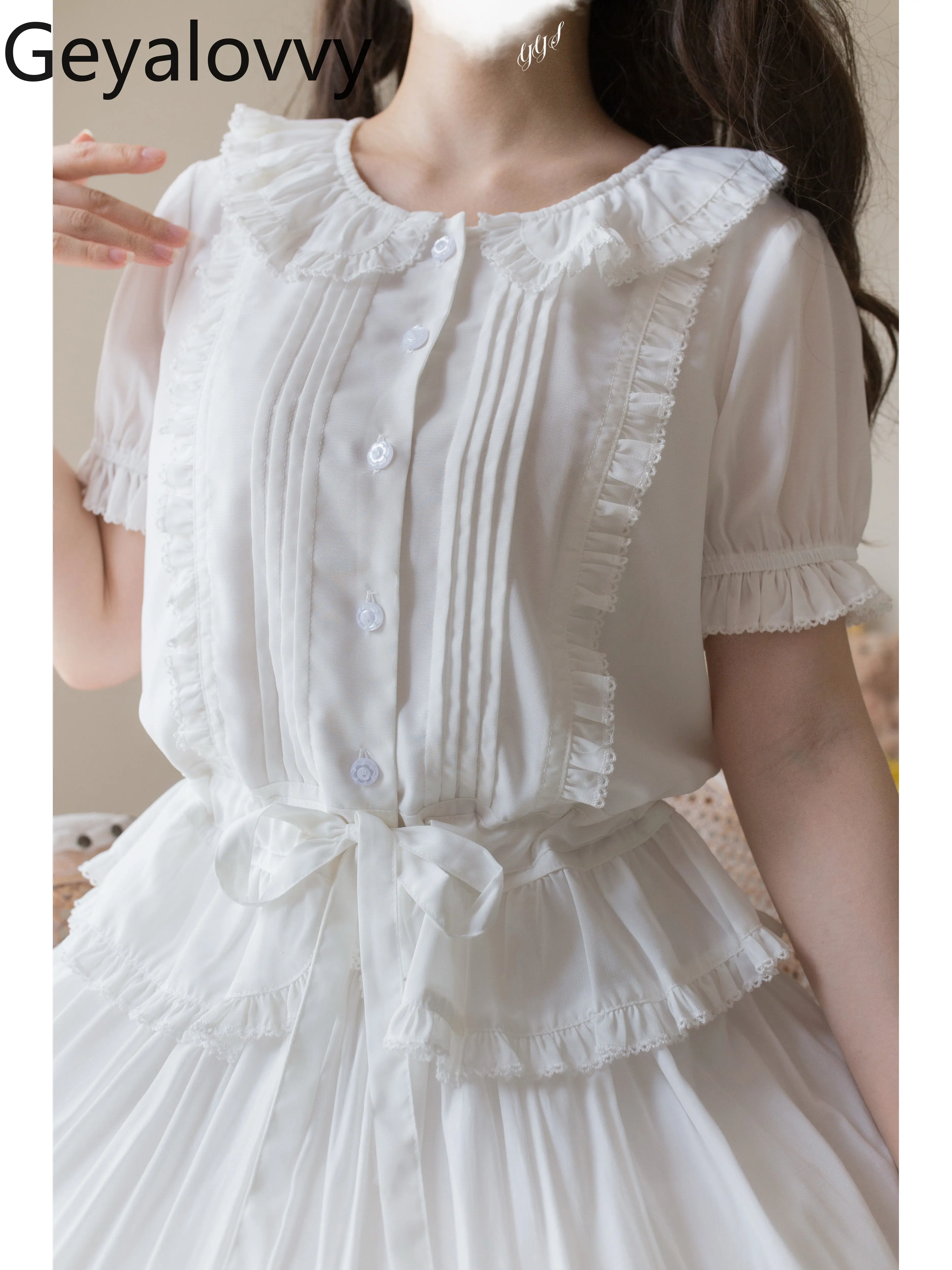 

2026 New Lolita Summer Shirt Solid Color Cute and Sweet Girl Short Sleeve Tops for Women Fashion Casual Elegant Blouses Femme
