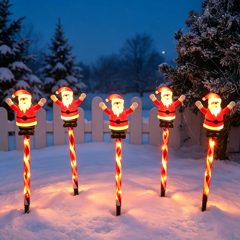 Solar Christmas Santa Pathway Lights, 5 Pack Waterproof Santa Claus Stake Lights for Yard Garden Lawn Christmas Outdoor Decor