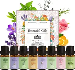 8 pcs Essential Oil Set 10ml Pure Natural Peppermint Lavender Eucalyptus Tea Tree Rose Rosemary And so on for Candle Making