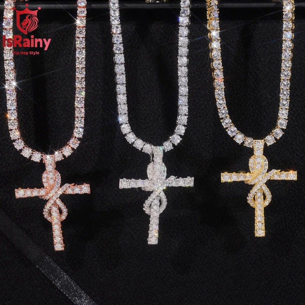 IsRainy Hip Hop Rock 925 Sterling Silver D Color Moissanite Diamond Cross Pendant For Women Men Anniversary Fine Jewelry Gift