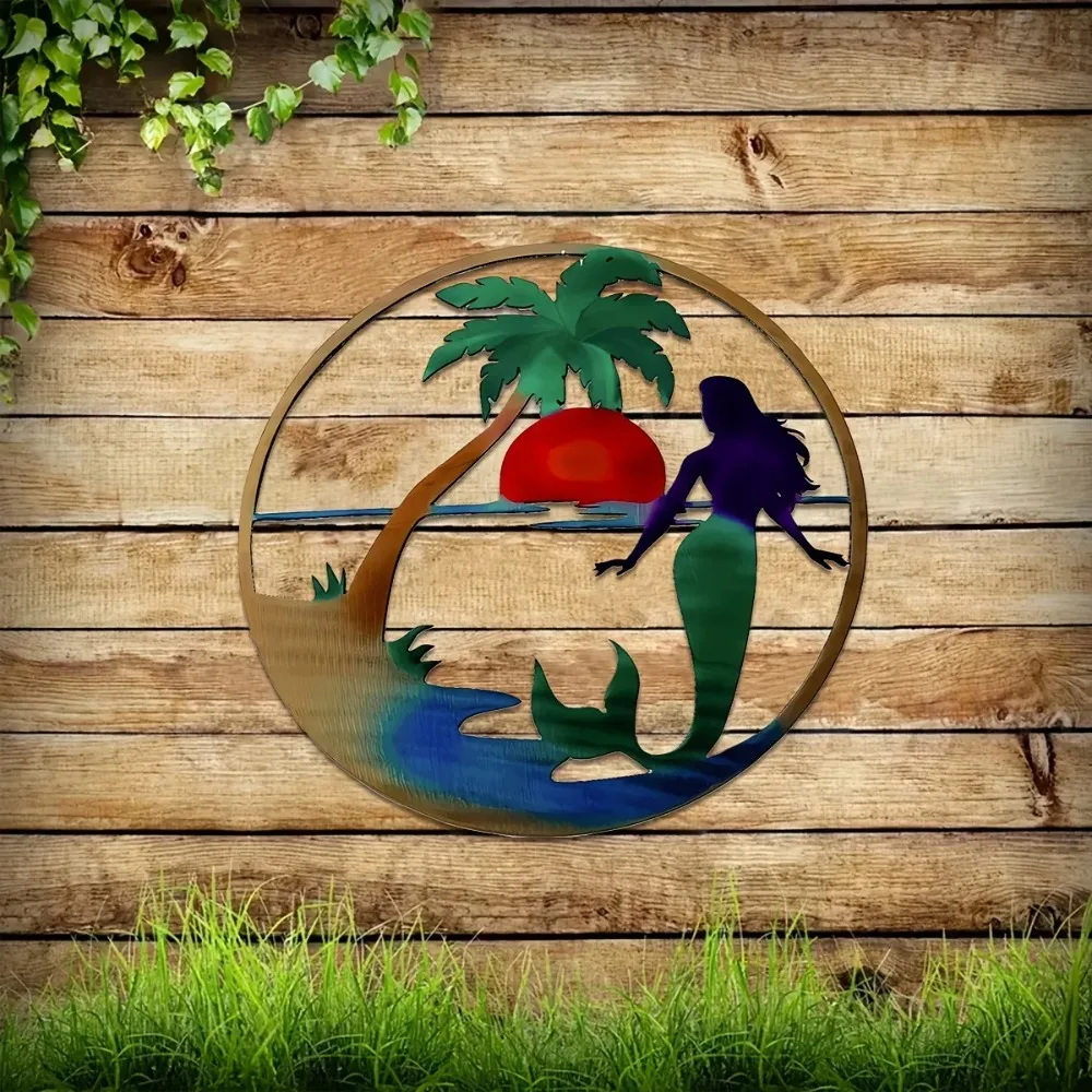 CIFBUY Metal Wall Art Flamingo Palm Tree Sculpture Iron Hanging Decor For Indoor Outdoor
