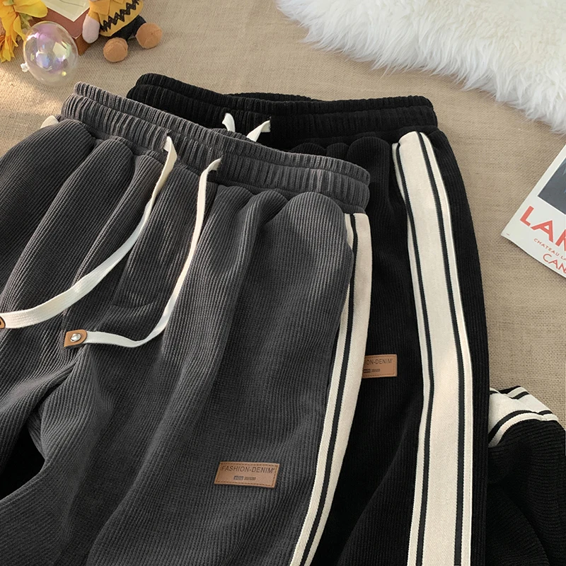 Corduroy Sweatpants Men's Loose Straight American Stripe Casual Pants Couple Outdoor Wear Autumn Winter Spring