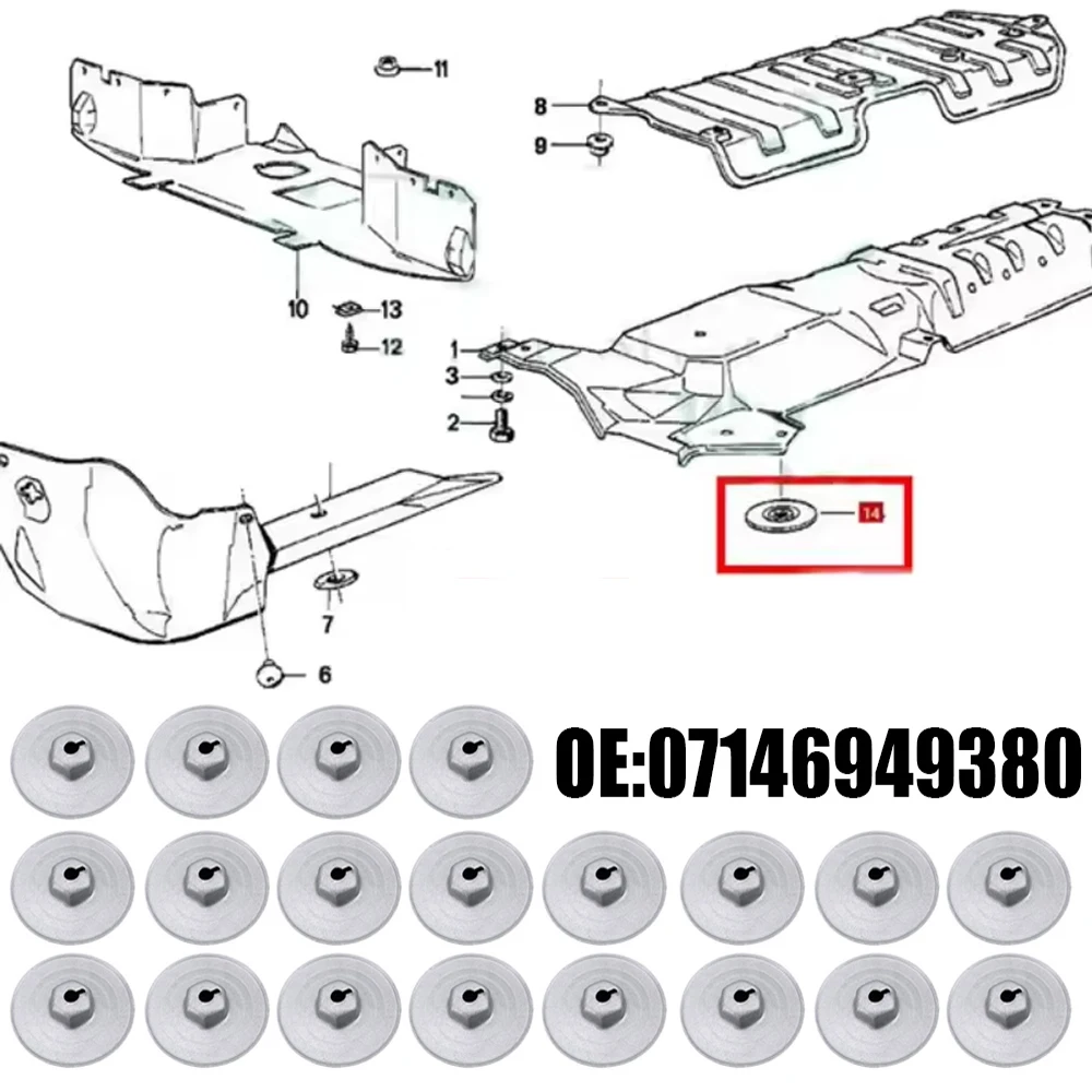 20pcs Car Body Heat Protection Sheet Pad Clip Auto Nut Accessories for BMW 1 / 3 / 5 / 6 / 7 / 8 Series for MINI for Land Rover