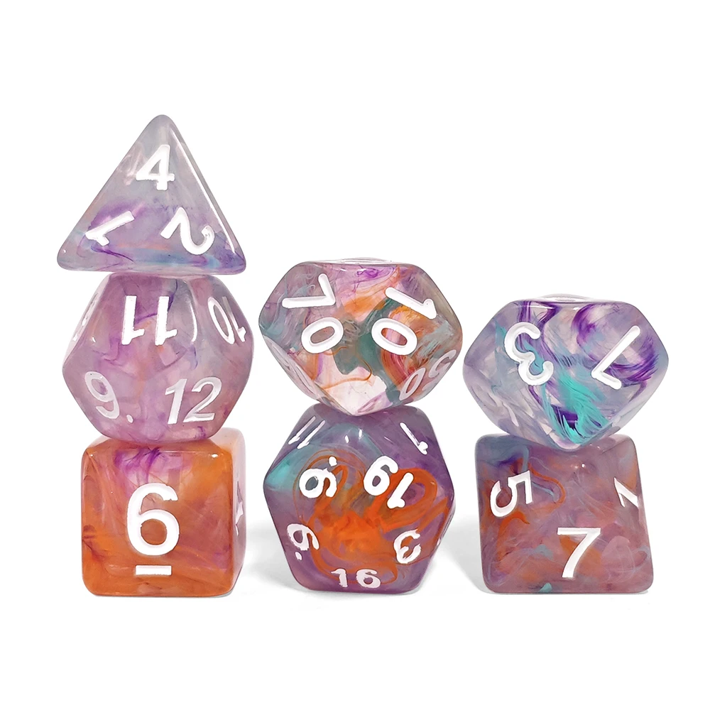 7Pcs Dreamy Nebula Clear Swing Acrylic Dice Set, Translucent Polyhedral DND Dice for RPG Fantasy Tabletop Dungeons Dragons Games