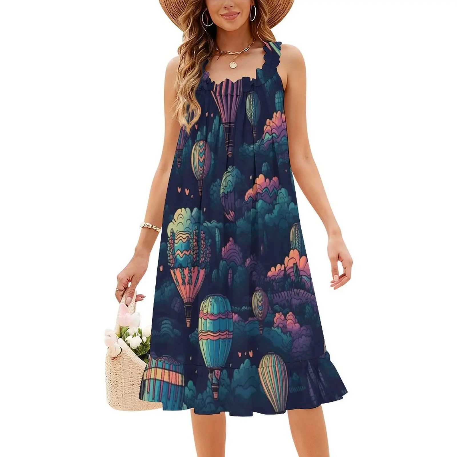 منطاد الهواء الساخن ليلة خمر فستان بوهيمي نفخة الأكمام أو خيارات بلا أكمام للنساء فستان بالون الهواء المشهد الليلي سرير المنزل #4