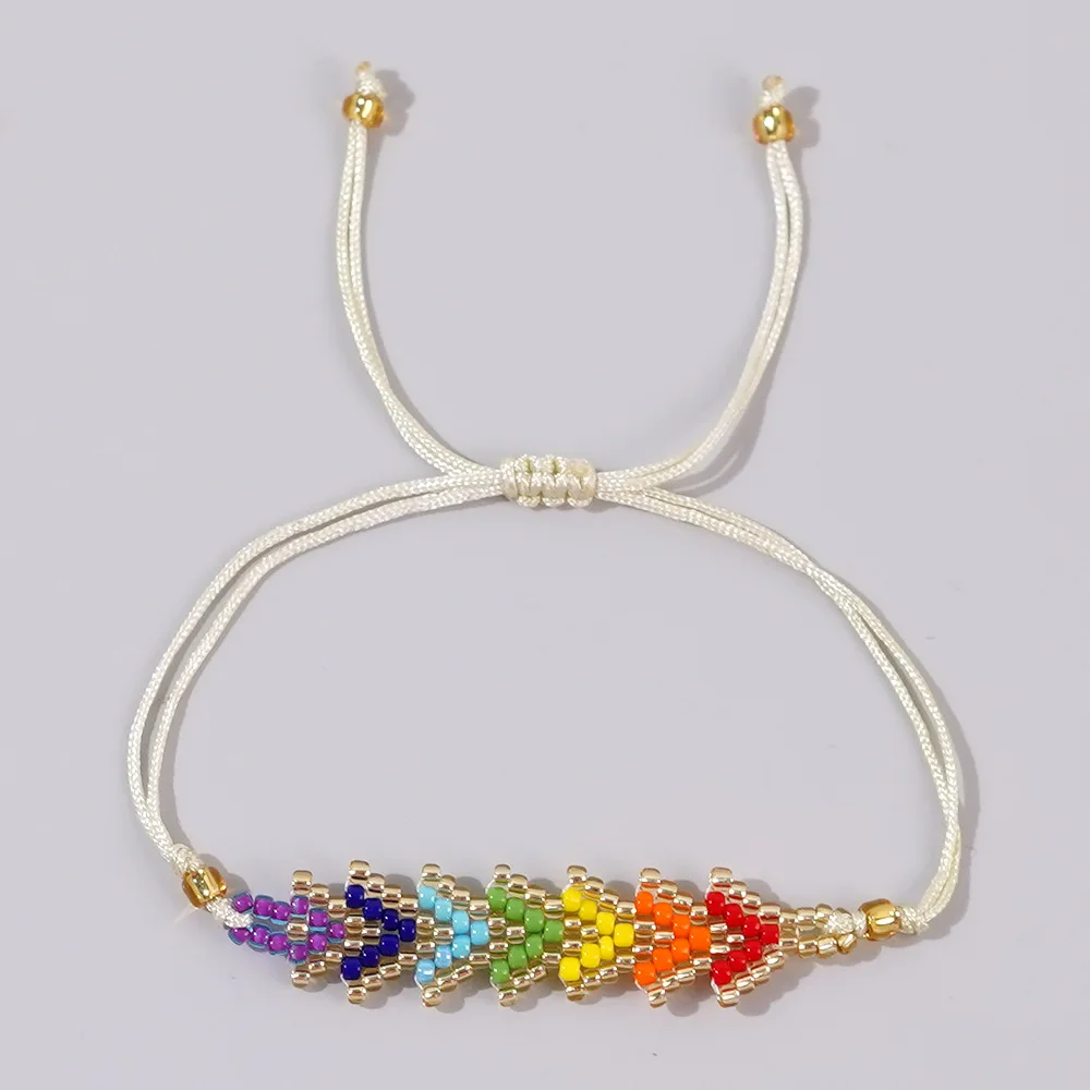 Gelang Manik Beras Panah Pelangi Bohemia Desain Orisinalitas Rajutan Tangan Gelang Manik-manik Wanita Sederhana Modis Dapat Disesuaikan
