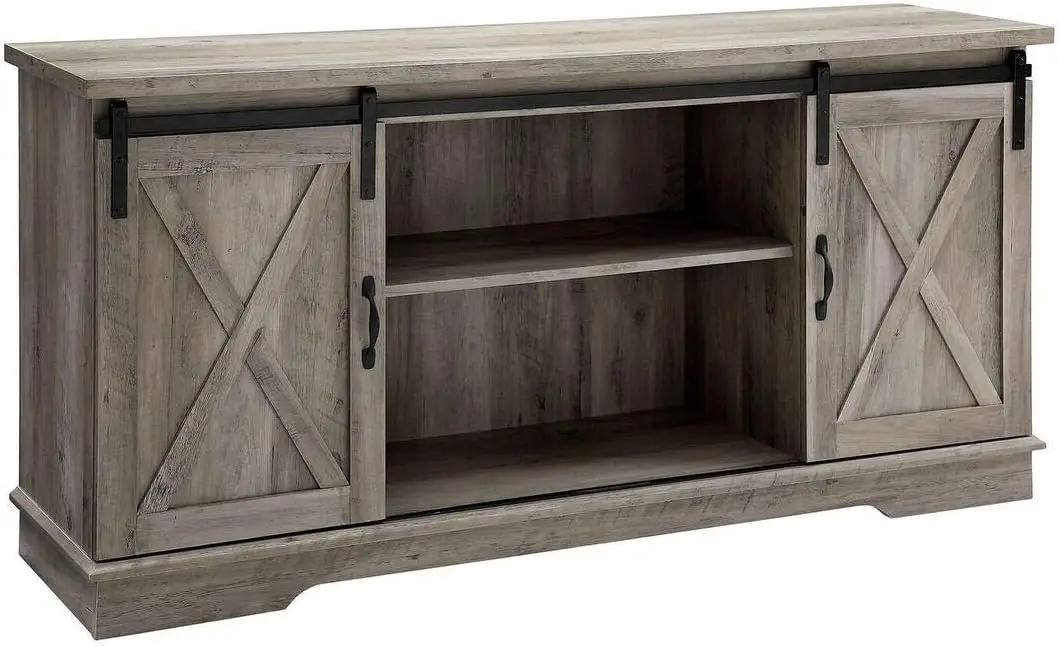 

Richmond Modern Farmhouse Sliding Barn Door TV Stand for TVs up to 65 Inches, 58 Inch, Grey Wash