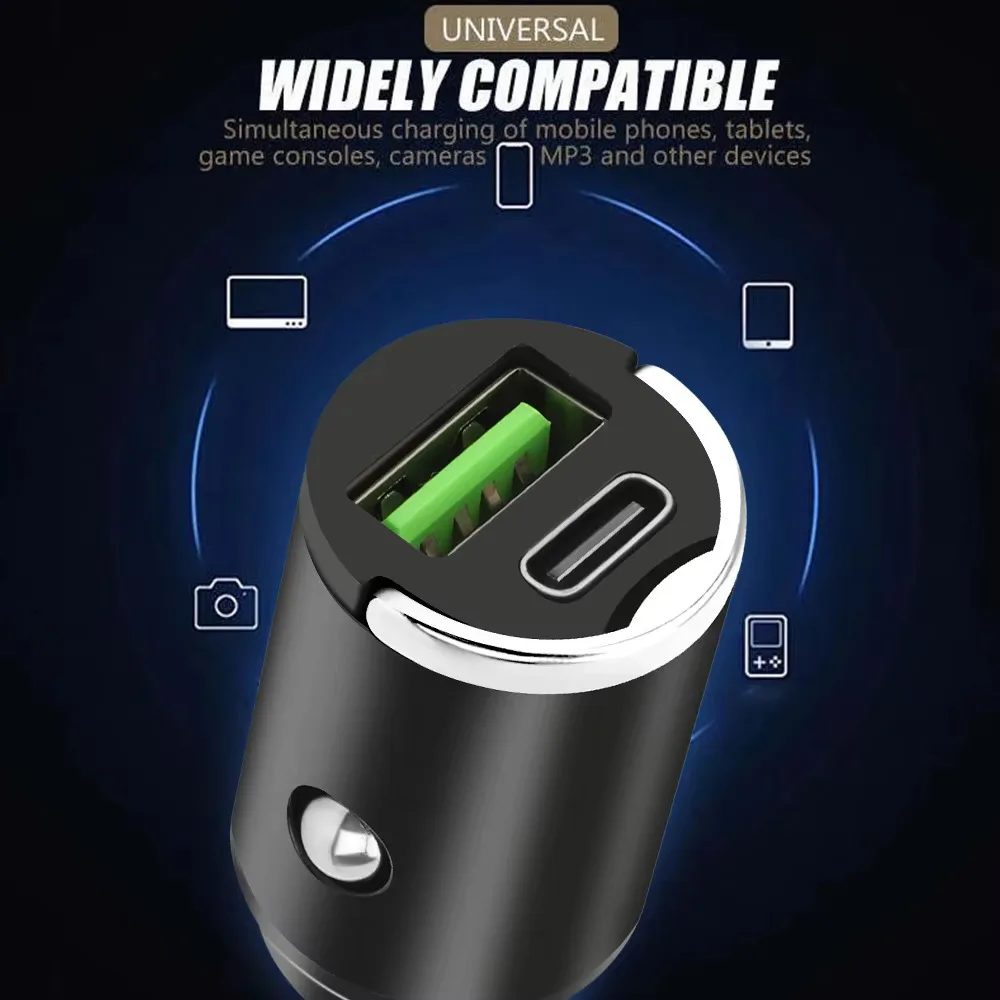 12 فولت-24 فولت شاحن سيارة أخف PD شحن سريع آيفون QC3.0 USB صغير نوع C شاحن هاتف السيارة الصغيرة لسامسونج هواوي شاومي