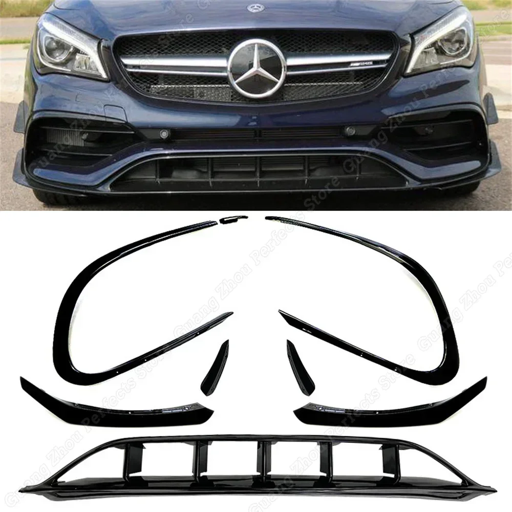 

For Mercedes CLA C117 X117 Front Bumper Spoiler Radiator Guard Front Lip Splitter Fog Light Trim Frame Air Knife 2015-2018
