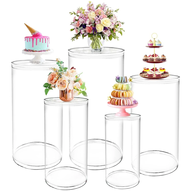 

Round Cylindrical Table for Party 5 Pieces White Base Display Cylindrical Table for Party Dessert Table Party Decoration