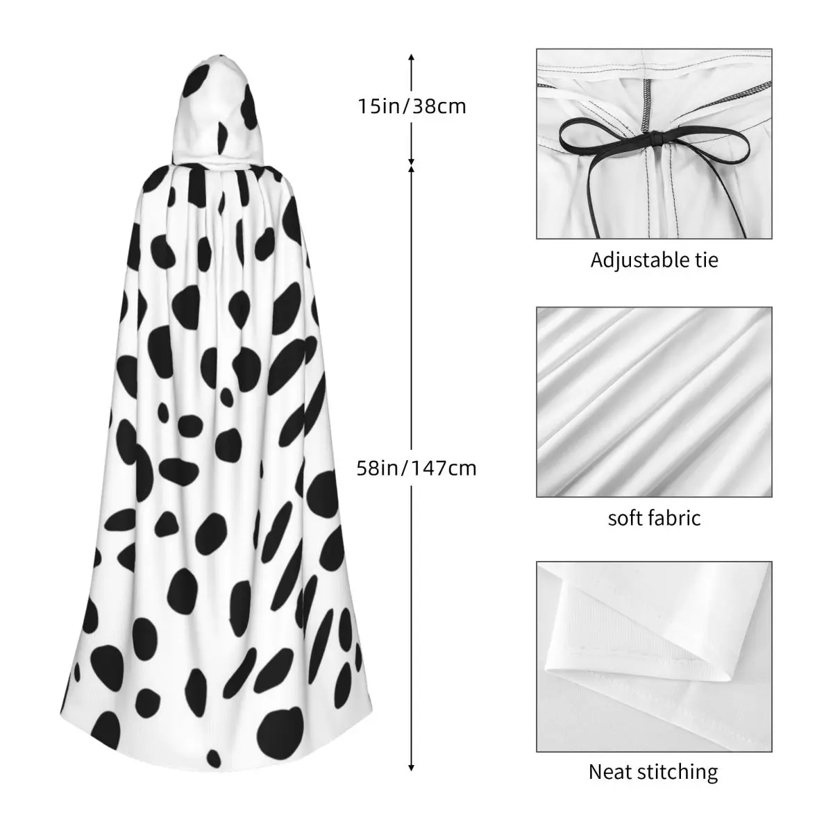 الدلماسية الحيوان طباعة نمط طويل مقنعين عباءة الساحرة القرون الوسطى زي تأثيري كيب هالوين معطف الكبار للجنسين