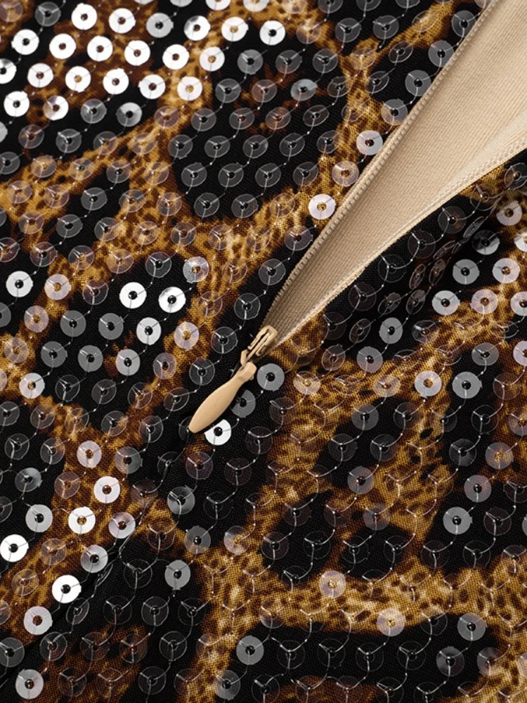 FDYOUI femme vêtements Sexy imprimé léopard paillettes débardeur dames col rond sans manches moulante brillant courte fête boîte de nuit robes