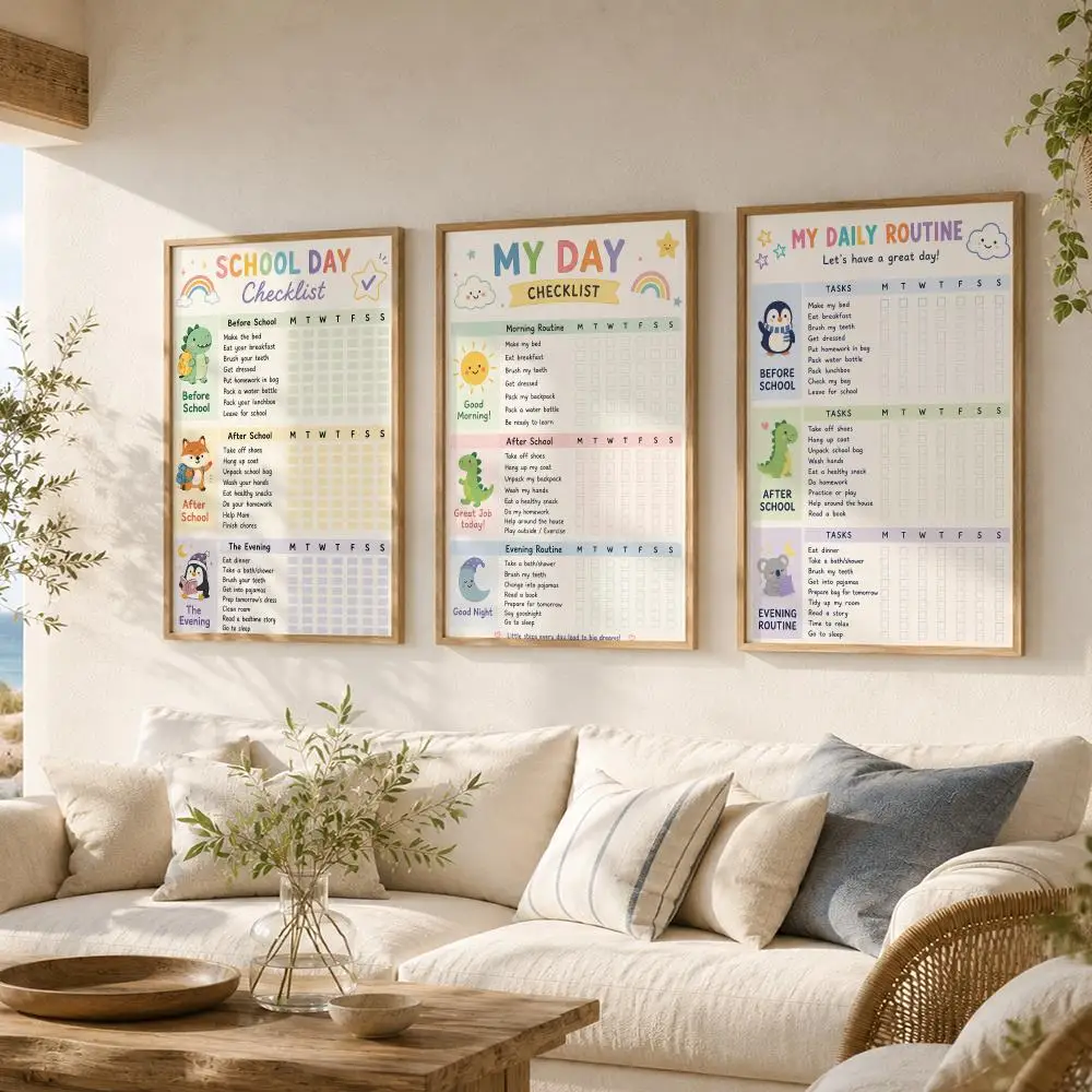 SCHOOL DAY Checklist Painting Calligraphy Canvas Poster Art for Bedroom Living Room Home Decor Wall Decoration Decals Gift