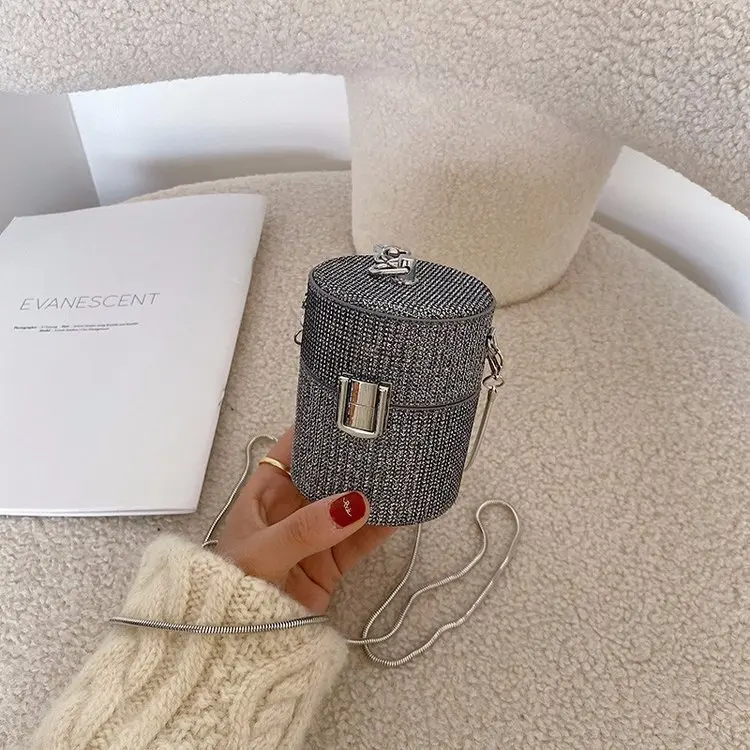 Mini Cosmetic Bag For Women Small Barrel Shape Chain Shoulder Bag Lipstick Bag Women Dinner Bag