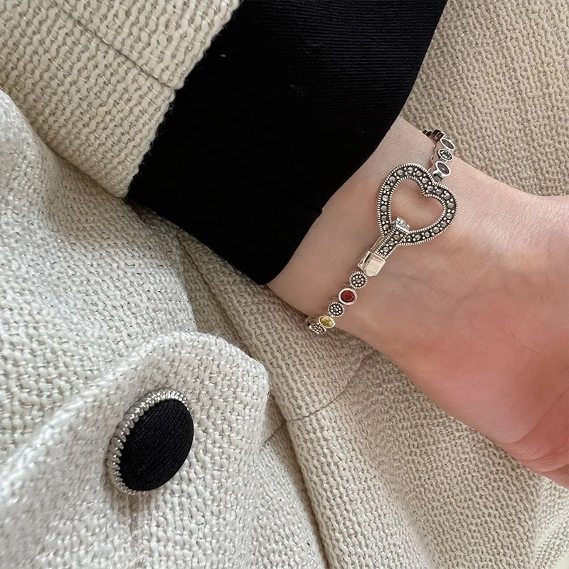 

Vintage Rainbow Zircon Love Heart Bracelet For Women Girl Super Fashion New Jewelry Party Friend Gift pulseras mujer