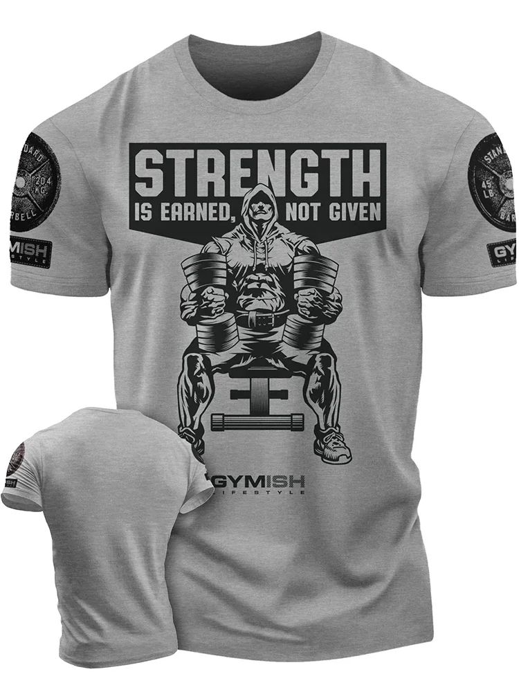 3D Printed Strength Earned Workout T-Shirt Funny Gym T-Shirt Summer New Men's Simplicity Short Sleeves Muscle Tough Guy T-shirt