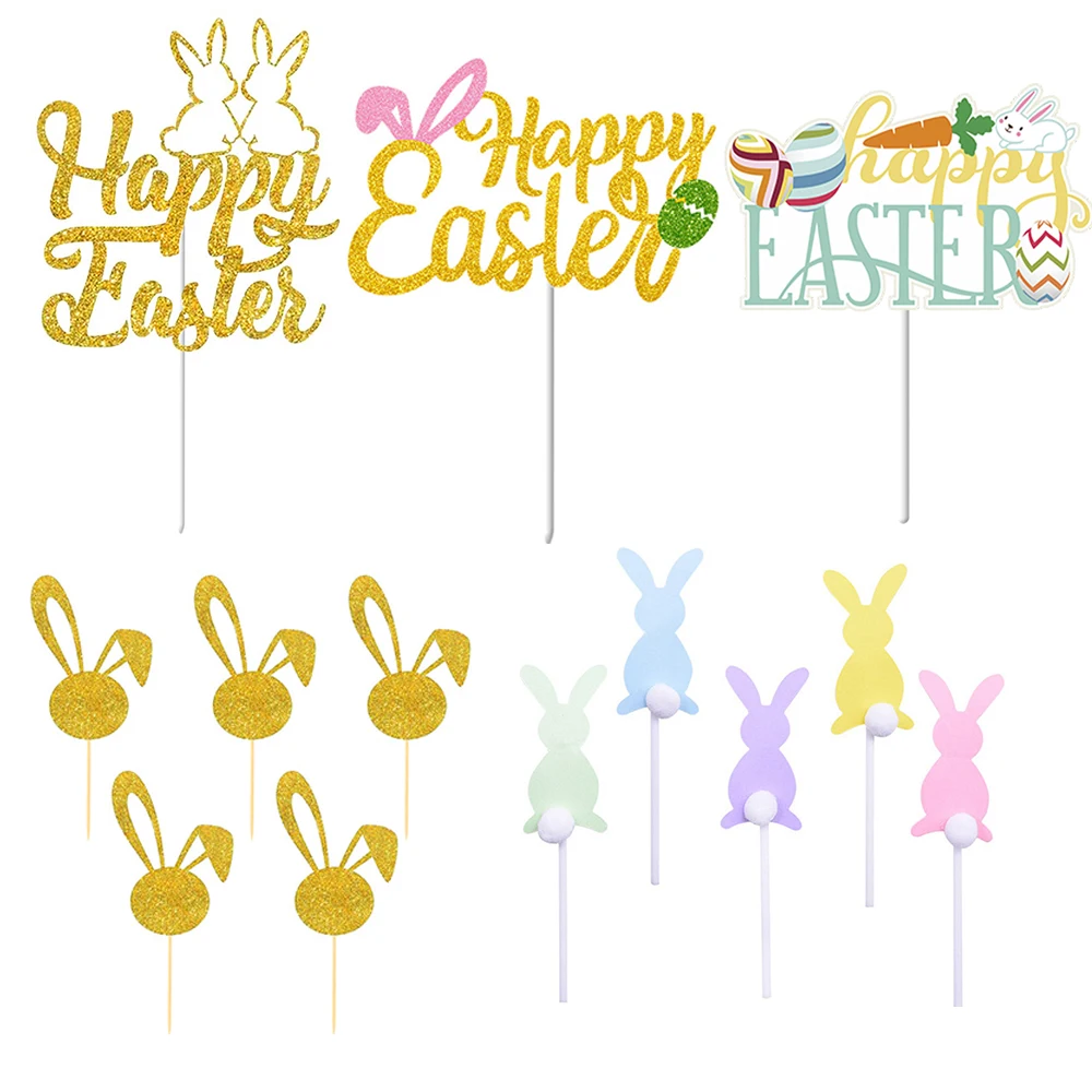 Adorno de pastel de Pascua, lindo Conejo, zanahoria, oreja de conejo, feliz fiesta de Pascua, decoración de aperitivos, decoraciones de mesa de fiesta de Pascua