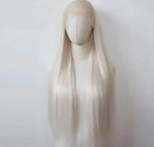 Platinum Blonde Synthetic Lace Front Wig Long Straight Platinum Blonde Lace Front Synthetic Wig Pre Plucked Natural Hairline