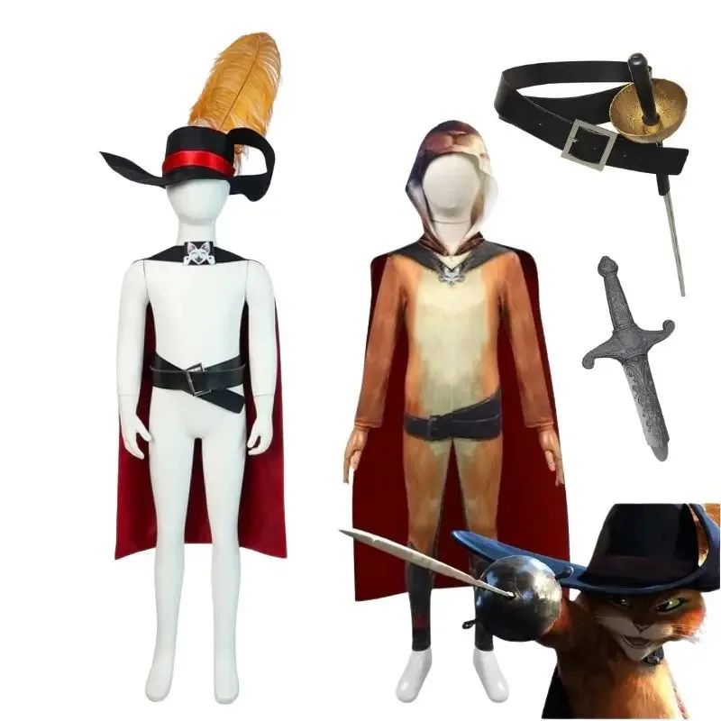 

Cosplays Puss in Boots Sword Cosplay Costume Cat Costume for Kids Cloak Hat Fantasia Outfit Halloween Disguise Suit for Children