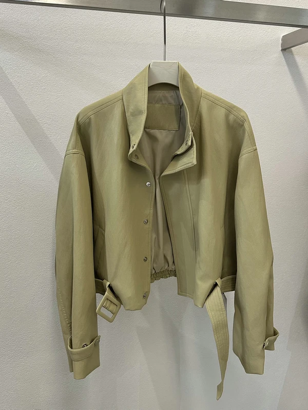 

Korean Style PU Leather Jacket Women's Stand Collar Short Coat Spring 2026 Fashion Slimming Hem Tie Versatile Outerwear