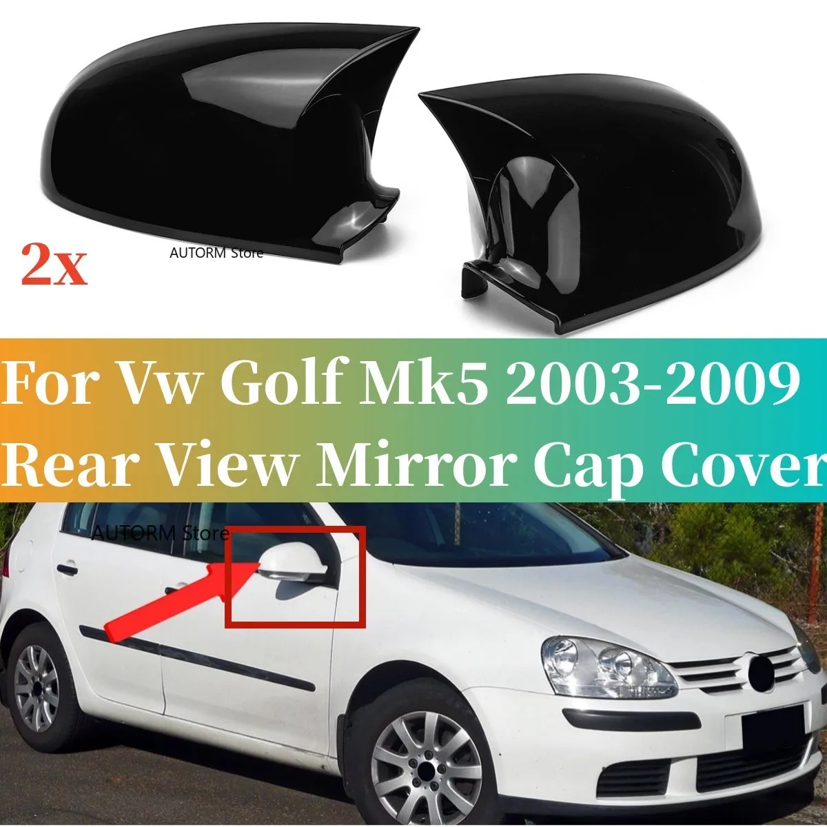 Glossy Black Rearview Mirror Cover Wing Side Mirror Caps For Volkswagen Golf 5 MK5 GTI Jetta 5 2003-2009