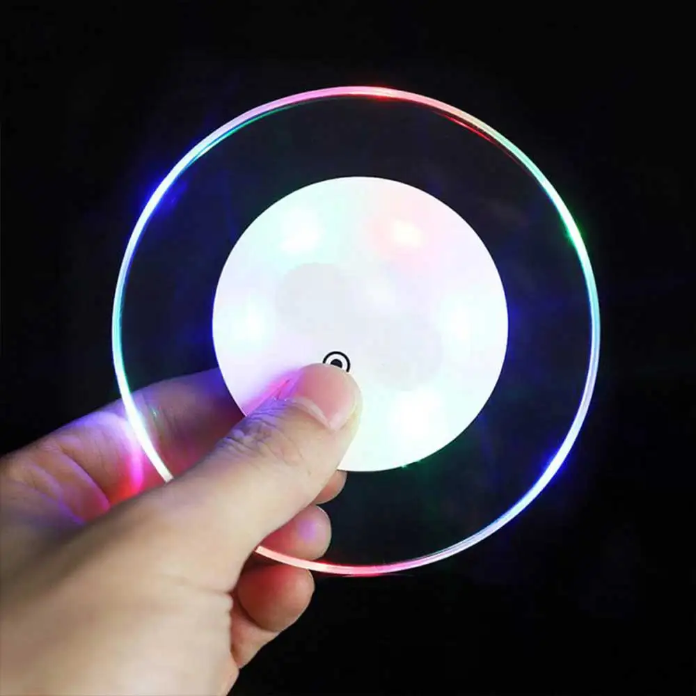 Acrylic Crystal Ultra-thin LED Luminous Coaster Cocktail Coaster Bar Mixing Luminous Colorful Coaster For Xmas Bar KTV Party