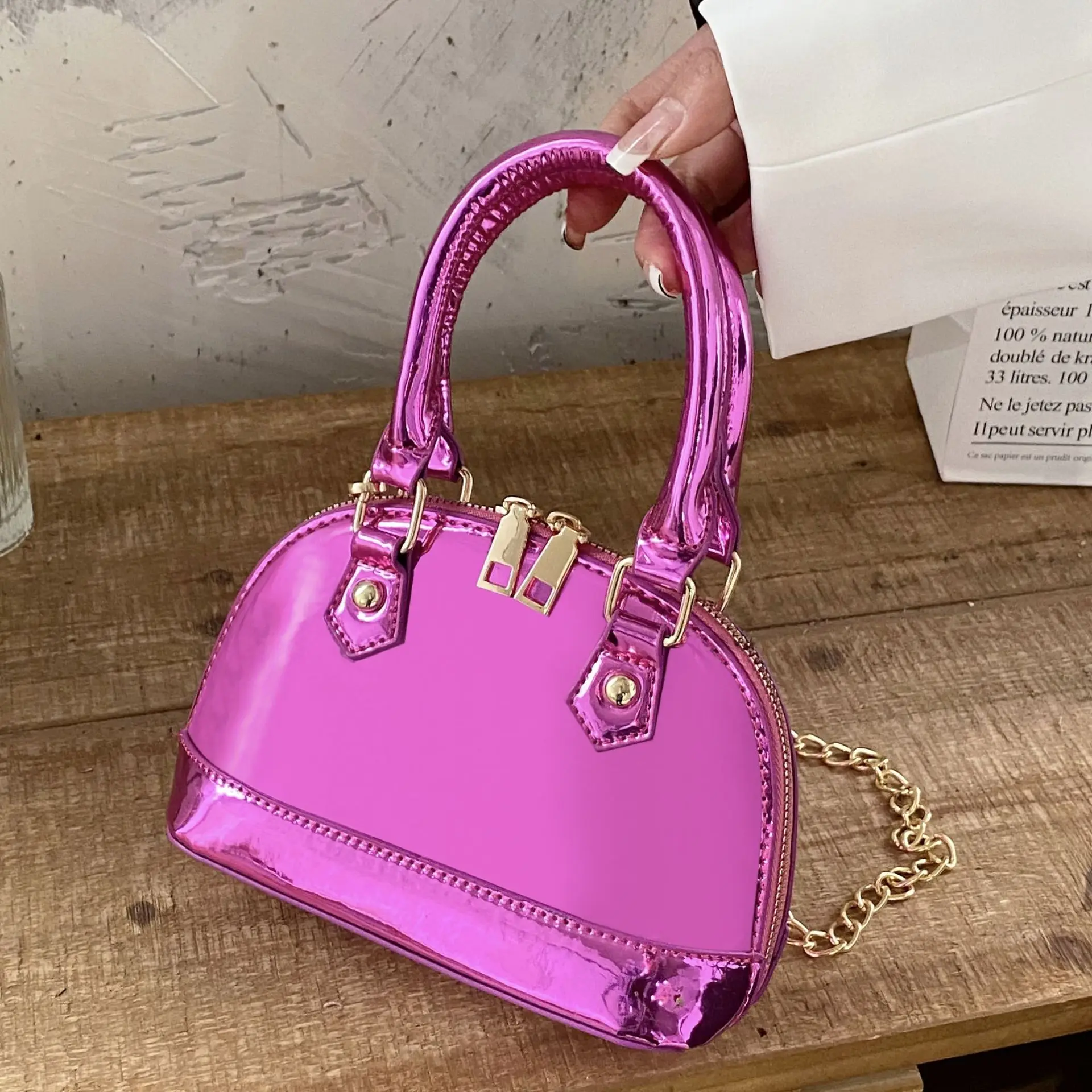 Glossy Shell Tote Handbags and Purses Shoulder Bags for Women 2024 Y2K Small Leather Female Crossbody Bag Lady Underarm Bags