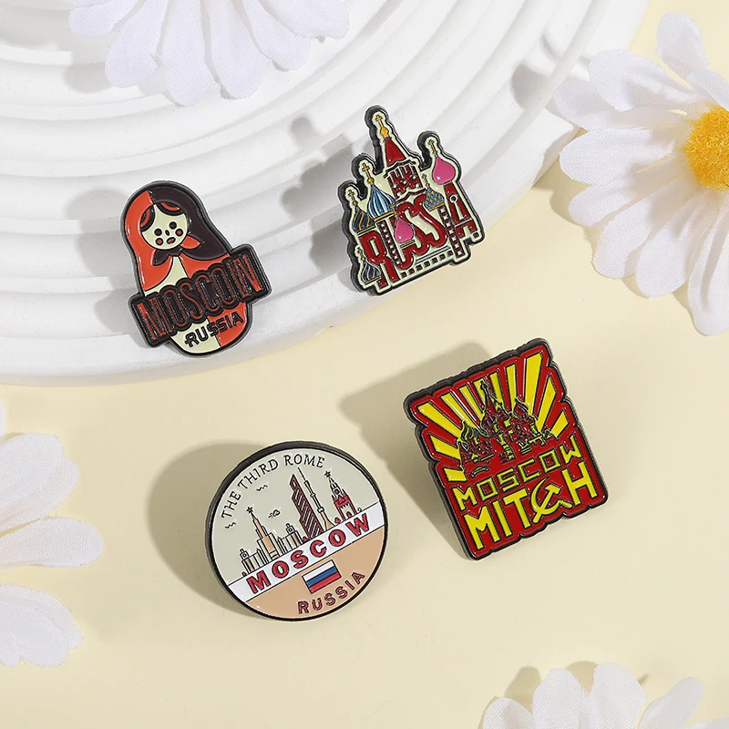 2-9pcs/set Russian Collect Brooch Enamel Pins Russian Patriotic Flag Art Architecture Buildings Church Brooch Lapel Badge Pins