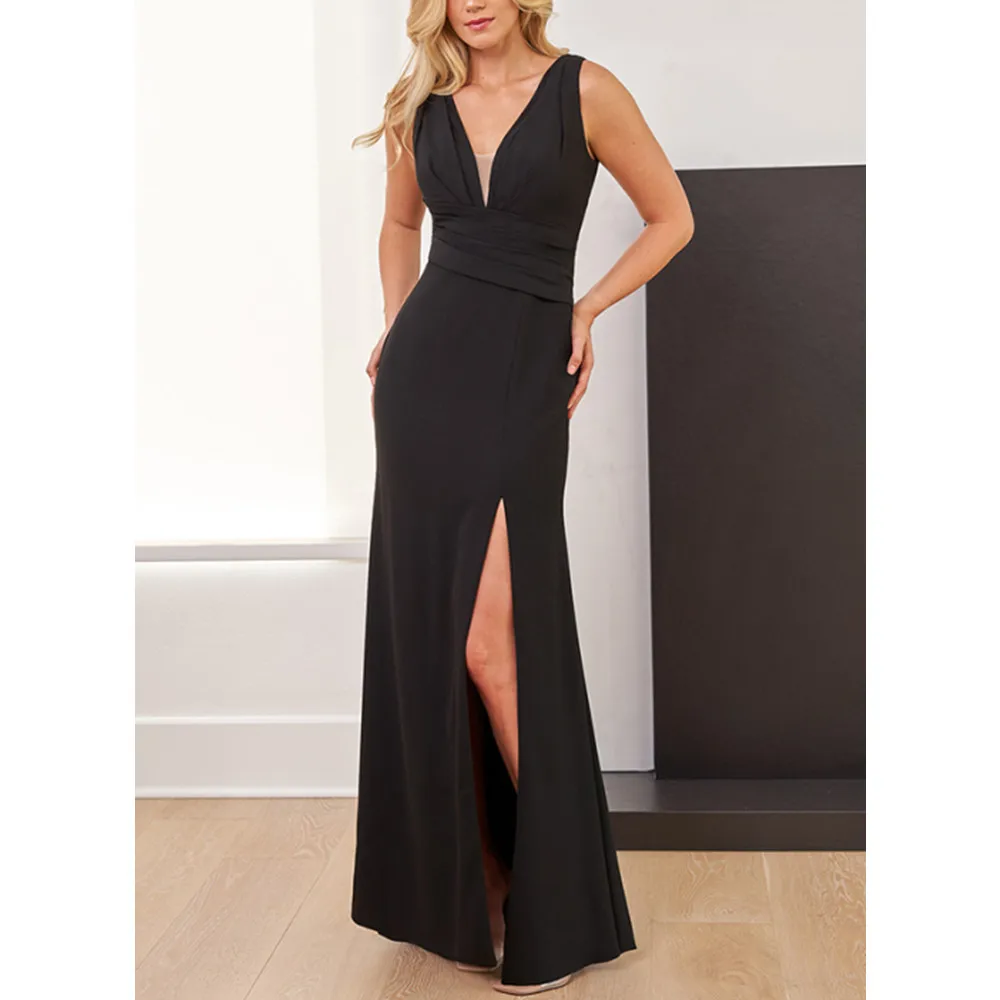 V-Neck Prom Evening Dresses Black Side Slit Mermaid Elegant Party Dresses for Women 2024 Long Occasion Formal Cocktail Gown New