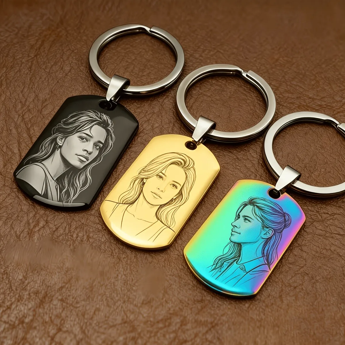 Laser Engraved Custom Photo Stainless Steel Keychain Personalized Pendant for Couple Friend Pet Graduation Holiday Gift